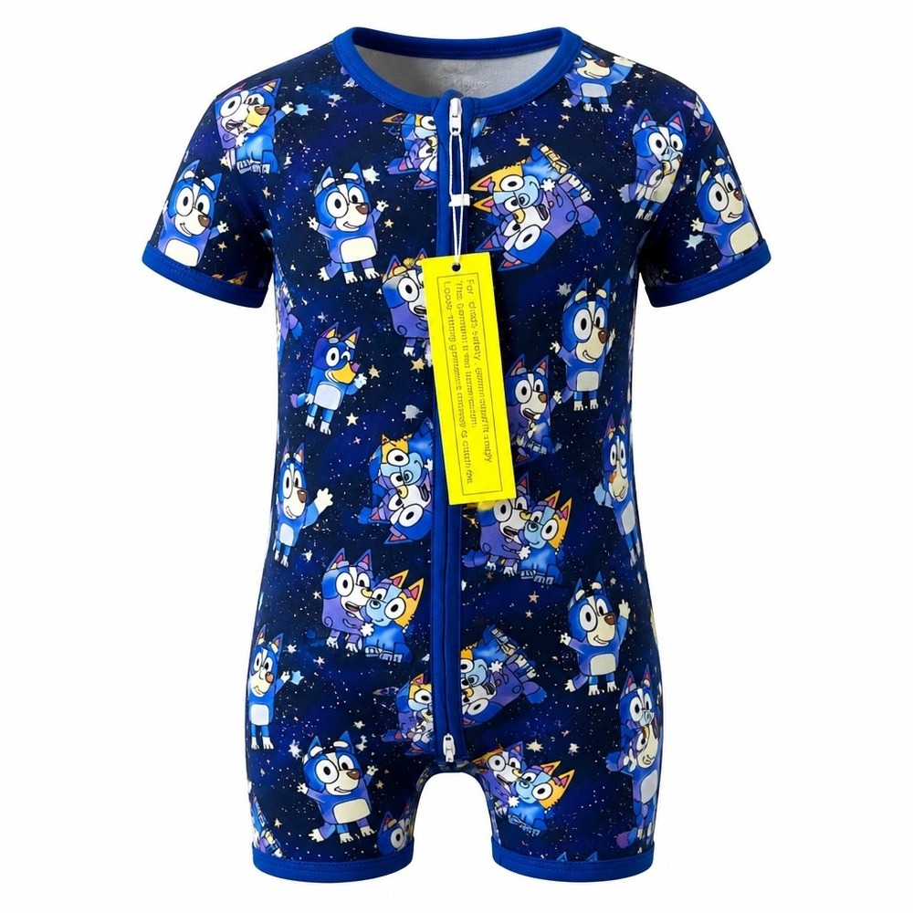 Weiwei Bluey Space Bamboo Viscose Short Sleeve Zippy Romper 12-18M Blue